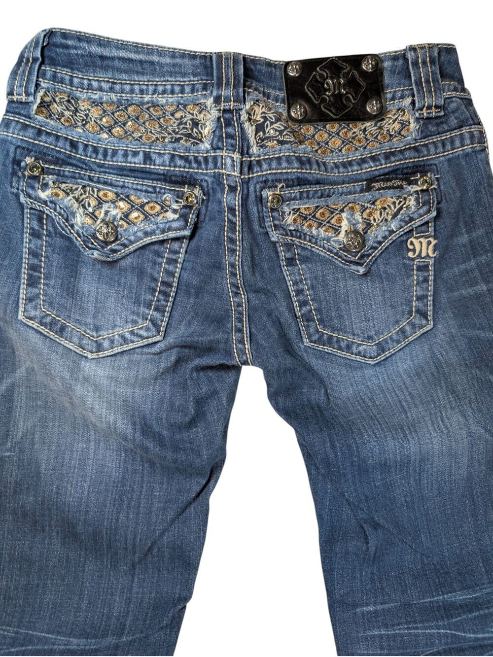 Women’s Bootcut Jeans Miss Me JP5645B Dark Wash Sequin Flap Pockets Size 27